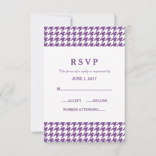 Carte de réponse du Mariage de Houndstooth violet (Devant)