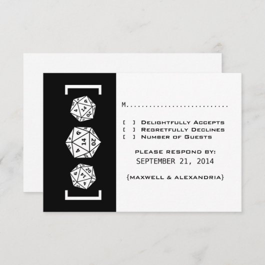 Carte de réponse du Mariage de jeu de dés noir D20 (Devant / Derrière)