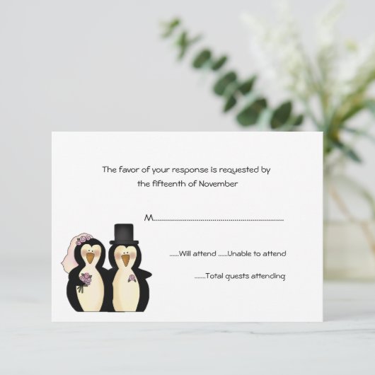 Carte de réponse du Mariage de pingouins (Debout devant)