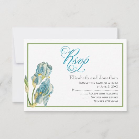 Carte de réponse du Mariage de script Blue Iris (Devant)