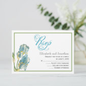 Carte de réponse du Mariage de script Blue Iris (Debout devant)