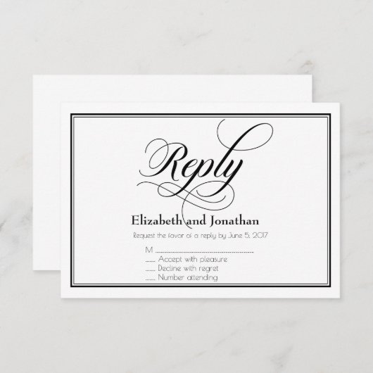 Carte de réponse du Mariage de script gracieux noi (Devant / Derrière)