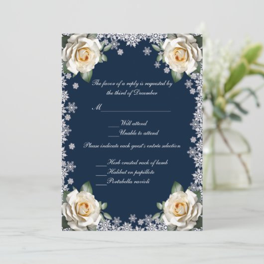 Carte de réponse du Mariage de Snowflake Roses bla (Debout devant)