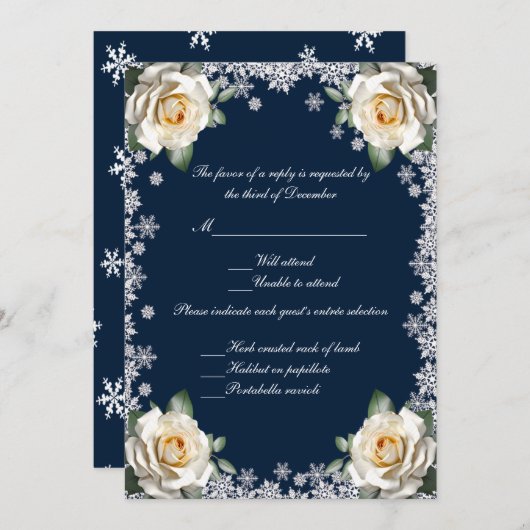 Carte de réponse du Mariage de Snowflake Roses bla (Devant / Derrière)