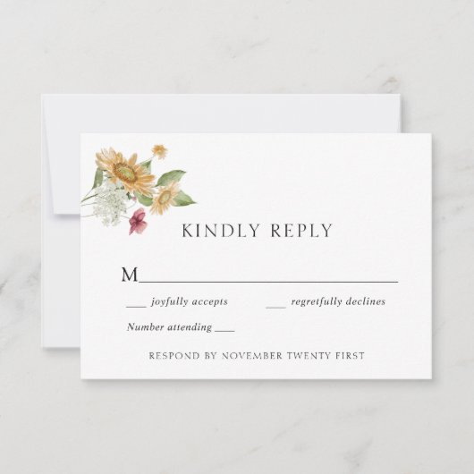 Carte de réponse du Mariage de tournesol rustique (Devant)