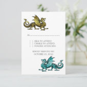 Carte de réponse du Mariage Dragon Turquoise Or (Debout devant)