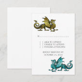 Carte de réponse du Mariage Dragon Turquoise Or (Devant / Derrière)