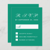 Carte de réponse du Mariage du budget vert Emerald (Devant / Derrière)