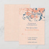 Carte de réponse du Mariage Floral Marine Blue Cor (Devant / Derrière)
