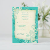 Carte de réponse du Mariage floral turquoise et iv (Debout devant)