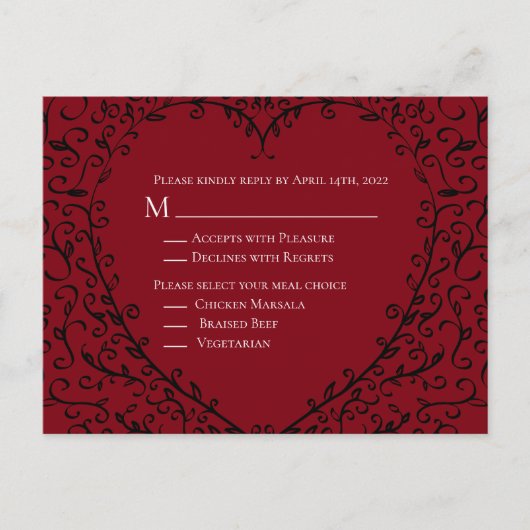 Carte de réponse du Mariage gothique du coeur roug (Devant)