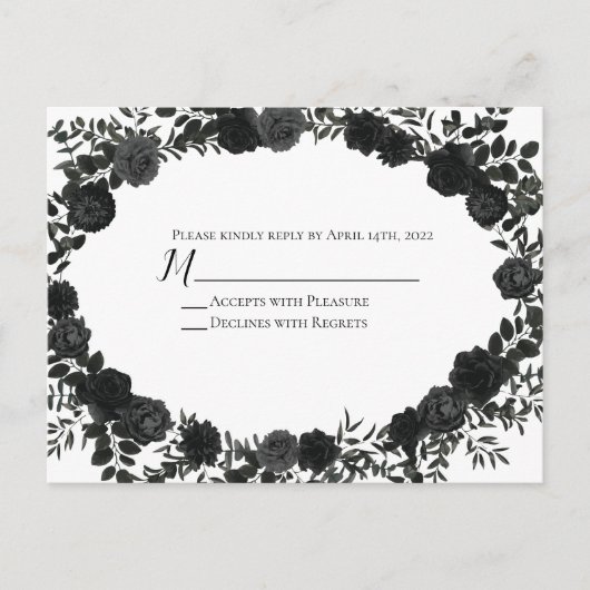 Carte de réponse du Mariage gothique Rose blanc et (Devant)