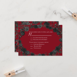 Carte de réponse du Mariage gothique Rose rouge et