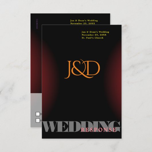 Carte de réponse du Mariage monogramme (Devant / Derrière)