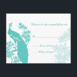 Carte de réponse du Mariage Peacock<br><div class="desc">L'appel d'un paon est porté à l'esprit sur cette carte de réponse Illustration classique d'un paon dans un arbre dans les tons turquoise encadre votre texte de réponse tandis que la branche fleurie est utilisée comme filigrane à l'avant et à l'arrière. Disponible en couleurs alternatives avec une gamme de produits...</div>
