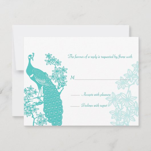 Carte de réponse du Mariage Peacock (Devant)