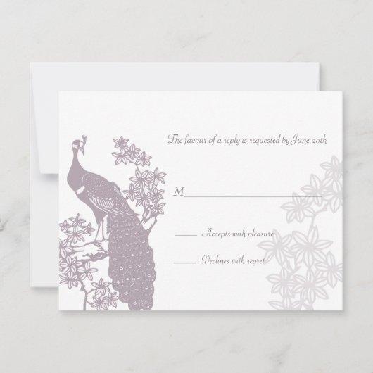 Carte de réponse du Mariage Peacock (Devant)