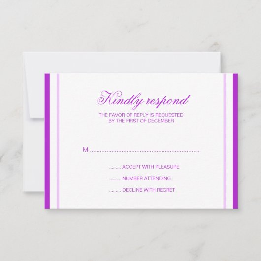 Carte de réponse du Mariage Purple Stripes (Devant)