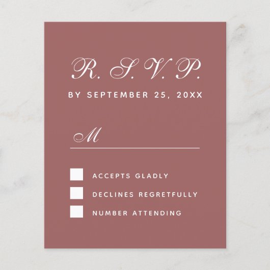 Carte de réponse du Mariage Rose du budget RSVP Ci (Devant)