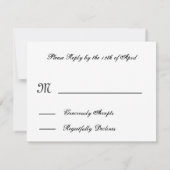 Carte de réponse du Mariage RSVP en noir blanc Zeb (Dos)