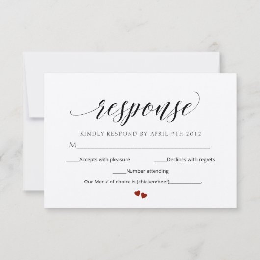 Carte de réponse du Mariage RSVP moderne à script (Devant)