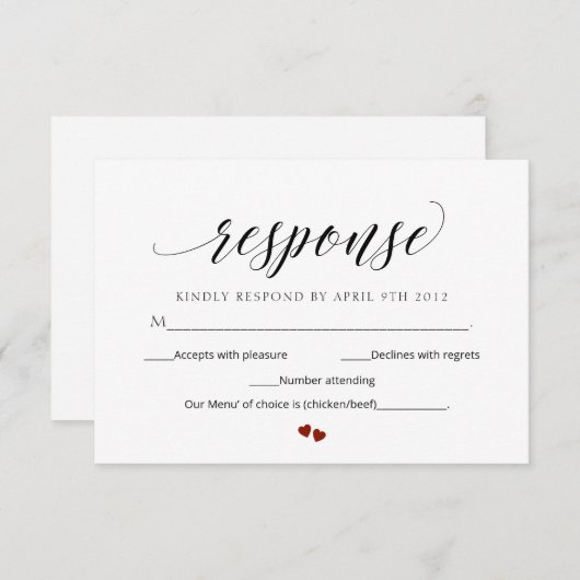 Carte de réponse du Mariage RSVP moderne à script (Devant / Derrière)