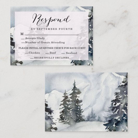 Carte de réponse du Mariage Rustic Winter Mountain (Devant / Derrière)