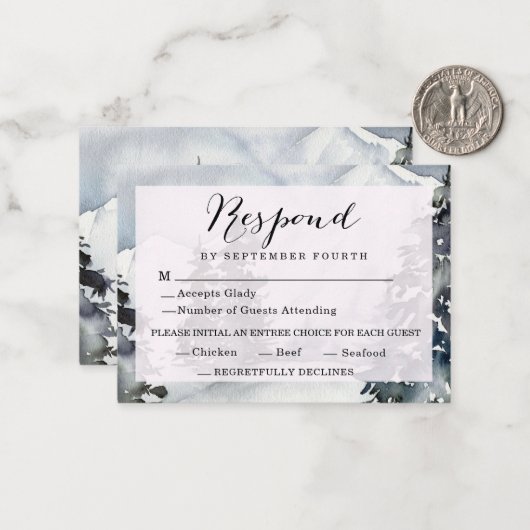 Carte de réponse du Mariage Rustic Winter Mountain (Devant/Arrière en situation)