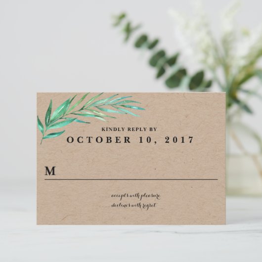 Carte de réponse du Mariage Rustic Wreath Greenery (Debout devant)
