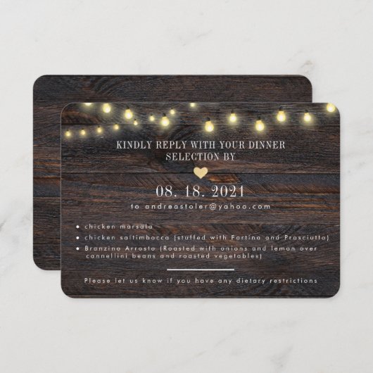 Carte de réponse du Mariage Rustique (Devant / Derrière)