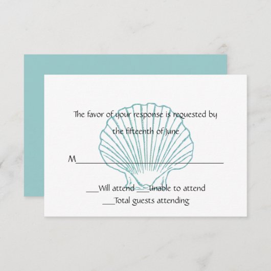 Carte de réponse du Mariage Sea Shell (Devant / Derrière)