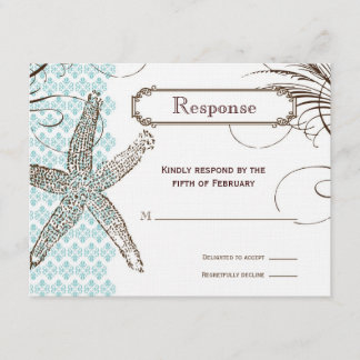 Carte de réponse du Mariage Tropical Damask bleu