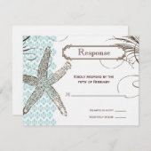 Carte de réponse du Mariage Tropical Damask bleu (Devant / Derrière)
