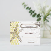 Carte de réponse du Mariage Tropical Damask Jaune (Debout devant)