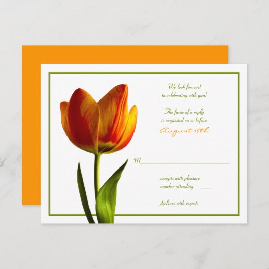 Carte de réponse du Mariage Tulip Orange (Devant / Derrière)