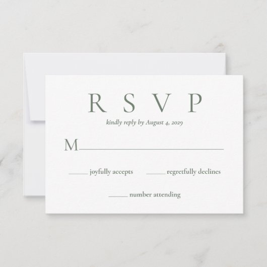 Carte de réponse du Mariage vert Deep Sage (Devant)