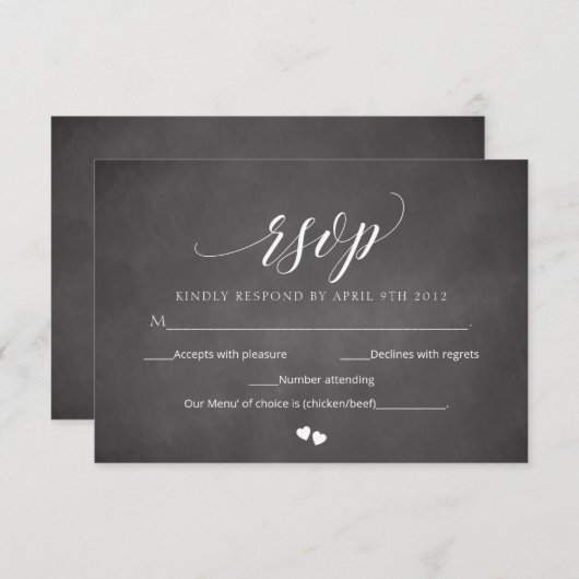 Carte de réponse du script RSVP de mariage du tabl (Devant / Derrière)