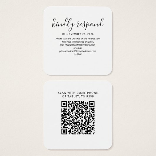 Carte de réponse du site Web Mariage RSVP du code (Devant & derrière)
