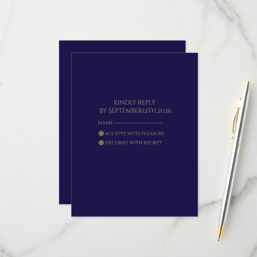 Carte de réponse Elegant Navy (Devant/Arrière en situation)