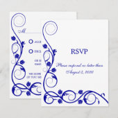 Carte de réponse Elegant Royal Blue White Swirls R (Devant / Derrière)