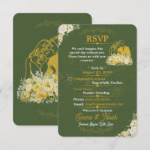 Carte de réponse élégante à motif botanique olive