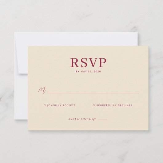 Carte de réponse élégante beige RSVP (Devant)