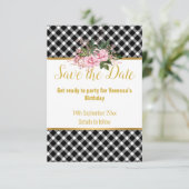 CARTE DE RÉPONSE ÉLÉGANTE BLANC NOIR À CARREAUX (Debout devant)