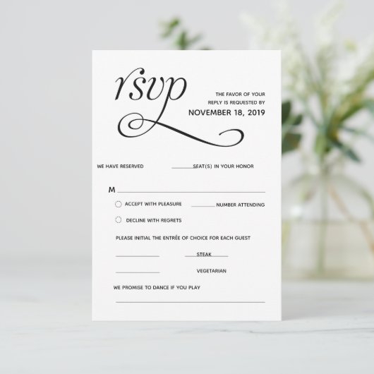 Carte de réponse élégante classique RSVP (réponse) (Debout devant)