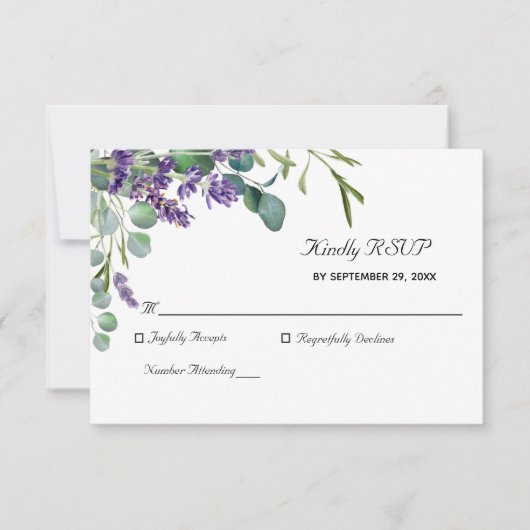 Carte de réponse élégante de mariage à la lavande (Devant)