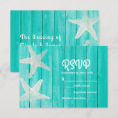 Carte de réponse élégante de plage en bois de teal (Devant / Derrière)