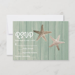 Carte de réponse élégante Gold Starfish & Wood Bea