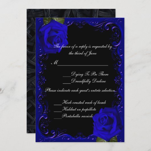 Carte de réponse élégante Goth Blue Roses (Devant / Derrière)