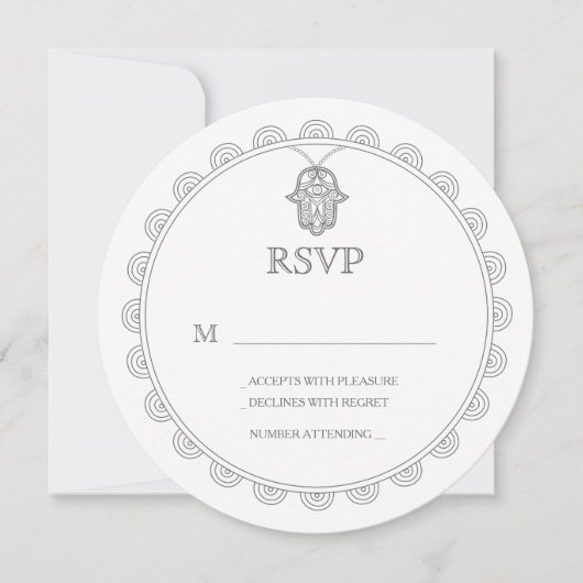 Carte de réponse élégante Hamsa pour un mariage ro (Devant)