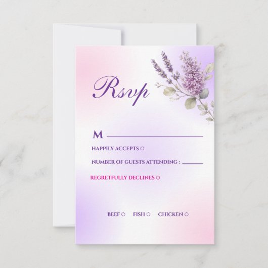Carte de réponse élégante lavande violette RSVP (Devant)